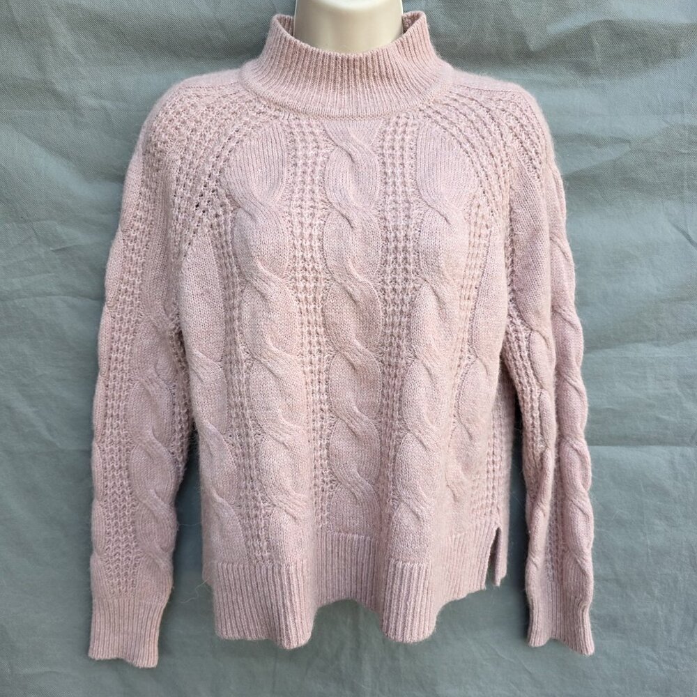 J.Crew Cable Knit Mock Neck Sweater Pink Womens XS Pullover Alpaca Blend Cozy